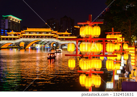 Beautiful night view of Anshun Lang Bridge in Chengdu, Sichuan, China Beautiful night view of Anshun Lang Bridge in Chengdu, Sichuan, China 132451631