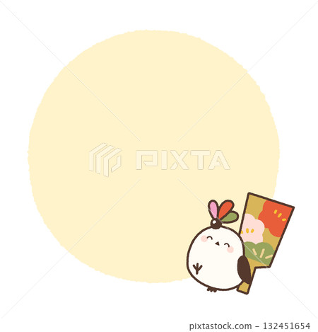 New Year's frame with a long-tailed tit and a battledore on a round background New Year's frame with a long-tailed tit and a battledore on a round background 132451654