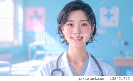 Young female doctor working in hospital 132451765