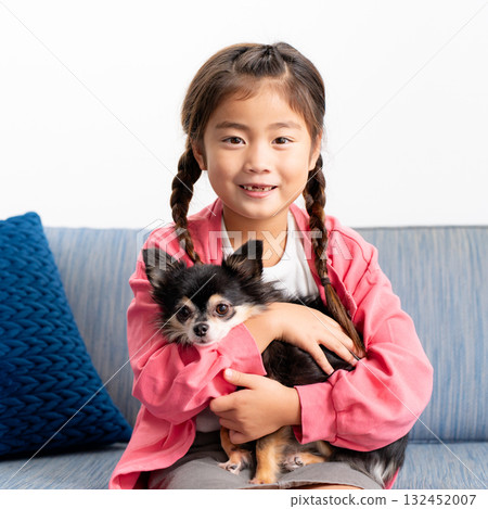 Girl and dog Chihuahua 132452007