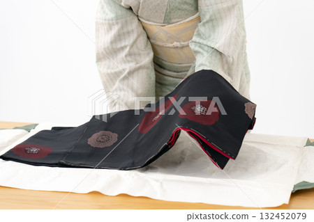Woman folding kimono, recycling, hands Woman folding kimono, recycling, hands 132452079