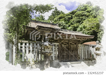 鳥取縣鳥取市鳥取東照宮唐門及本殿的水彩畫 132452237