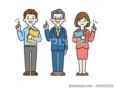全身向量插圖集，年輕員工和年長經理用文件提出建議_顏色 132452239