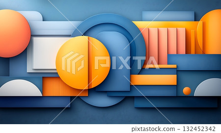 Colorful Geometric Shapes in Modern Abstract Design with Blue and Orange Elements 132452342