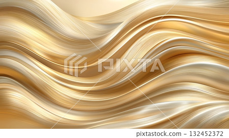 Elegant Flowing Waves in Soft Gold and Cream Colors Perfect for Background and Design Use 132452372