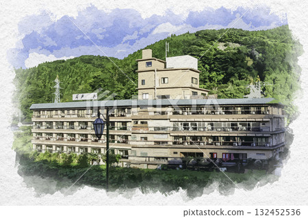 岡山縣真庭市輝之湯湯原溫泉湯快度假村湯原溫泉水彩畫 132452536