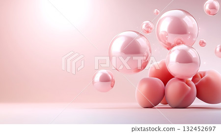 Soft Pink Bubbles and Round Forms on Light Background for Abstract Design and Art 132452697