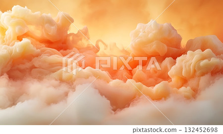 Soft Orange and Cream Clouds with Warm Light Above in Airy Background 132452698