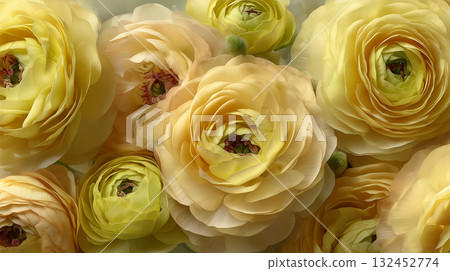 Pastel Yellow Ranunculus Background Pastel Yellow Ranunculus Background 132452774