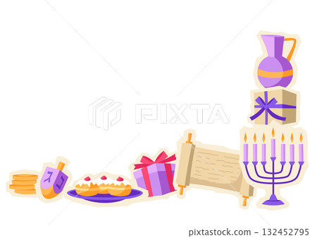 Happy Hanukkah background with stickers. Illustration with holiday objects. 132452795