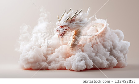 Majestic mythical dragon emerging from clouds in a stunning 3D artistic representation 132452855