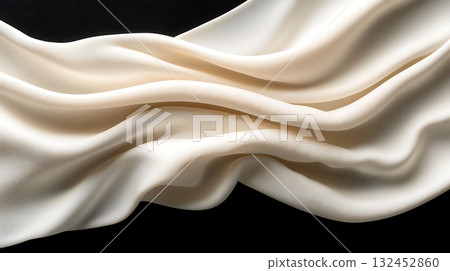 Elegant Composition of Soft Cream Fabric Draped Gracefully on a Dark Background 132452860