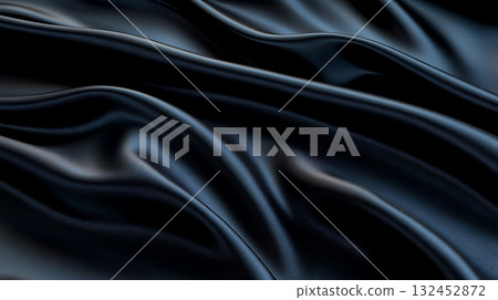 Smooth Black Fabric Texture with Elegant Waves and Rich Depth for Artistic Backgrounds 132452872