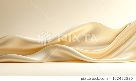 Elegant Flowing Silk Fabric Draped on Soft Neutral Background for Creative Use 132452880