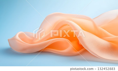 Soft and Smooth Peach Fabric Gesture Flowing Gently against Light Blue Background 132452883