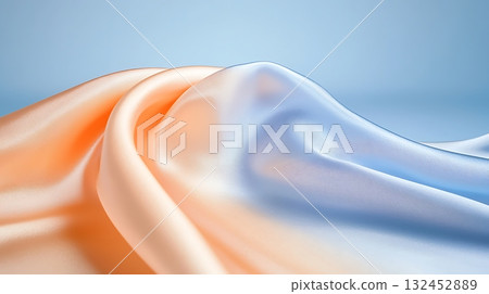 Soft Silk Fabric with Gentle Waves in Orange and Blue Color Palette Soft Silk Fabric with Gentle Waves in Orange and Blue Color Palette 132452889
