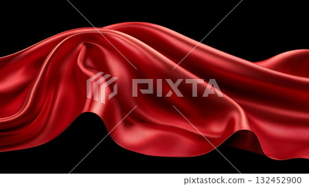 Elegant Red Satin Fabric Draped Smoothly on a Black Background for Decorative Purposes Elegant Red Satin Fabric Draped Smoothly on a Black Background for Decorative Purposes 132452900