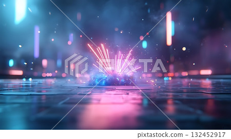 Colorful Sparkling Explosion of Light in Dark Environment with Neon Glows and Mist Effects Colorful Sparkling Explosion of Light in Dark Environment with Neon Glows and Mist Effects 132452917
