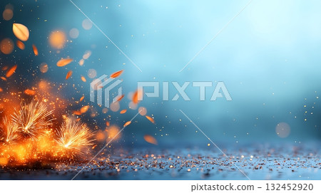Vibrant Autumn Leaves and Sparkles with Soft Blue Background for Relaxing Atmosphere Vibrant Autumn Leaves and Sparkles with Soft Blue Background for Relaxing Atmosphere 132452920