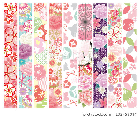 粉紅色和其他顏色的少女日式圖案線條 132453084