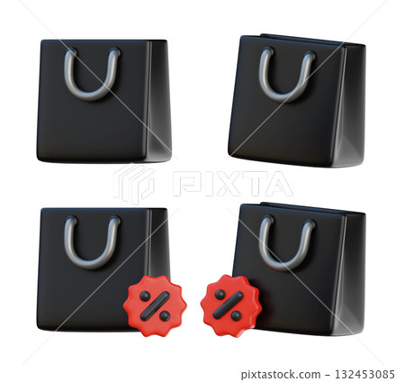 cartoon style black friday shopping bag with discount mark 3D graphic cartoon style black friday shopping bag with discount mark 3D graphic 132453085