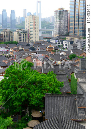 Beautiful old streetscape of the Eighteen Stairs in Chongqing, China 132453641