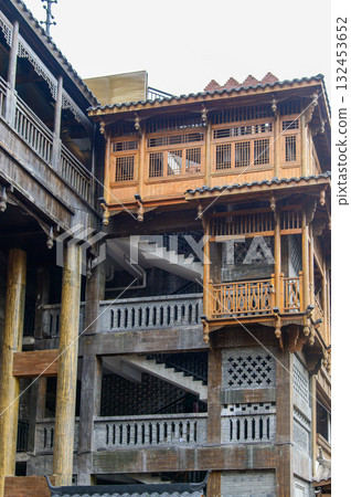 Beautiful old streetscape of the Eighteen Stairs in Chongqing, China 132453652