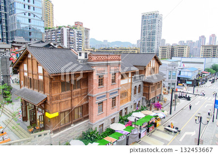 Beautiful old streetscape of the Eighteen Stairs in Chongqing, China 132453667