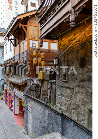 Beautiful old streetscape of the Eighteen Stairs in Chongqing, China Beautiful old streetscape of the Eighteen Stairs in Chongqing, China 132453671