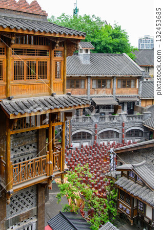 Beautiful old streetscape of the Eighteen Stairs in Chongqing, China Beautiful old streetscape of the Eighteen Stairs in Chongqing, China 132453685