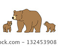 一隻母熊和兩隻幼崽並肩行走的簡單線條向量插圖 132453908