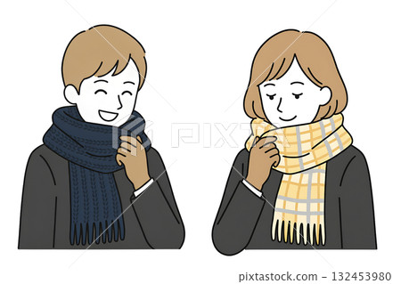 男人和女人戴著圍巾的插圖 132453980