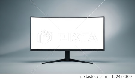 Modern curved monitor with blank screen on minimalist background Modern curved monitor with blank screen on minimalist background 132454309
