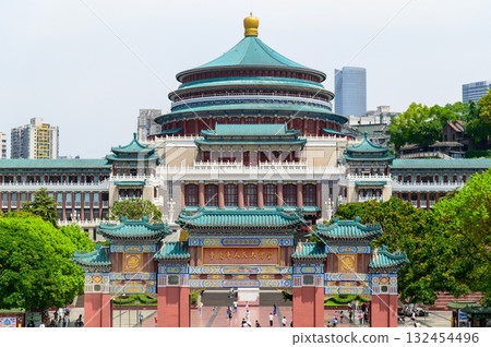 A very beautiful view of the People's Assembly Hall in Chongqing, China A very beautiful view of the People's Assembly Hall in Chongqing, China 132454496