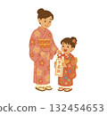 穿著和服的母女插圖 132454653