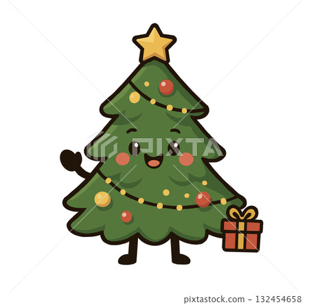 Cartoon Christmas tree with gifts Cartoon Christmas tree with gifts 132454658