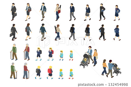 等距插畫：行走的人組 132454998
