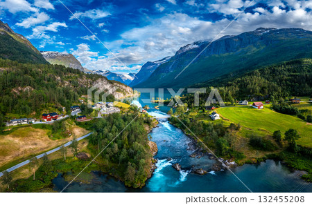 Beautiful Nature Norway natural landscape. lovatnet lake Lodal valley. 132455208