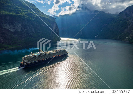 Geiranger fjord, Beautiful Nature Norway. The fjord is one of Norway's most visited tourist sites. 132455237