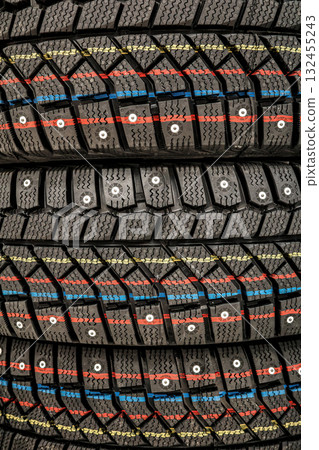 Winter tire tread close-up 132455243