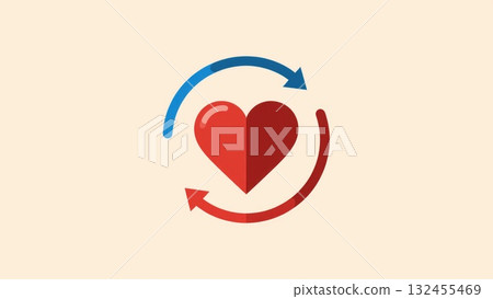 Minimalist Blood Circulation Loop with Heart Icon Minimalist Blood Circulation Loop with Heart Icon 132455469