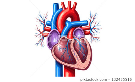 Human Cardiovascular System with Oxygenation Color Coding Human Cardiovascular System with Oxygenation Color Coding 132455516