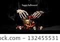 Elegant Skeletal Hands Arranging Dark Candy on Velvet Halloween 132455531