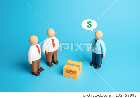 Office workers negotiate the purchase of goods. Trade agreements, corporate transactions, and supply management in global business operations. 132455992