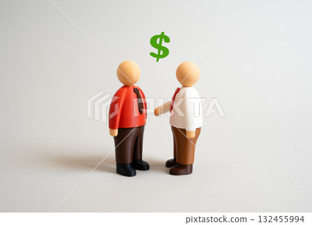 The manager offers the candidate a generous job offer. Hiring, employment opportunity, and successful negotiation. HR services, recruitment agencies, labor market studies, or motivation and leadership 132455994