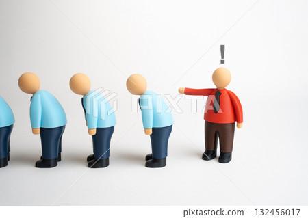 The boss fires employees. Mass layoffs. Concept of economic downturn, job cuts, and corporate restructuring. Unemployment, crisis management, and HR downsizing 132456017