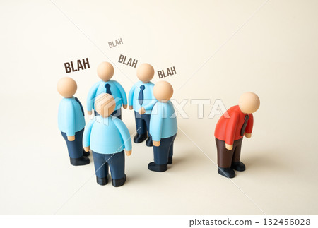 An office worker doesn't fit in with the team. Problems with integration and communication. An outcast. Dismissal. Team conflict, and social exclusion. HR management, burnout, and employee adaptation. 132456028