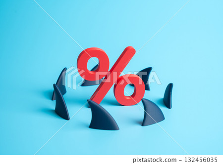 Interest rates are surrounded by sharks. High rates increase the risk of bankruptcy, unacceptable financial losses. Pressure of monetary policy, credit risks, and unstable economy. Banking, investment Interest rates are surrounded by sharks. High rates increase the risk of bankruptcy, unacceptable financial losses. Pressure of monetary policy, credit risks, and unstable economy. Banking, investment 132456035