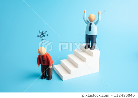The red employee retreats while the blue one rejoices in victory, having achieved success. Winning the competition, completely defeating the opponent. The red employee retreats while the blue one rejoices in victory, having achieved success. Winning the competition, completely defeating the opponent. 132456040