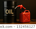 Fuel container and oil barrel with nozzle dripping oil, symbolizing energy and industry 132456127